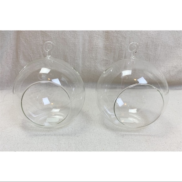 Pair CB2 Whirly Votive Holder Hanging Glass orb - Picture 1 of 10